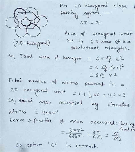 Packing Fraction In 2D Hexagonal Arrangement Of Identical Spheres Is