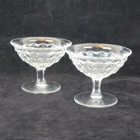 Fostoria American Clear Glass Set Of 2 Low Sherbet Footed Flared Cube Motif Vtg Ebay Glass