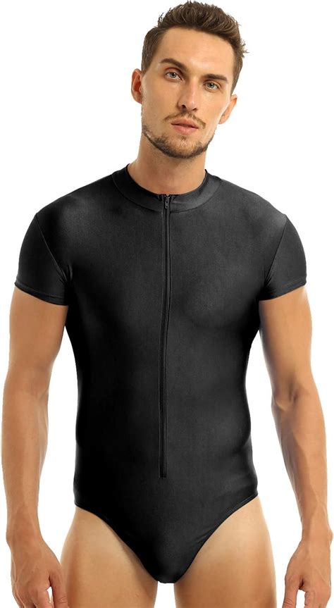 Moily Mens Muscle Top Casual Zipper Shirts High Cut Thongs Leotard Bodysuit Workout Biketard At