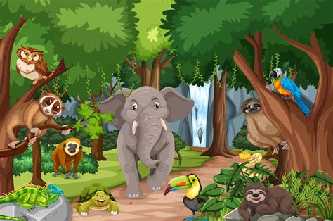 Wild Animal Cartoon Character In The Forest Scene 2131367 Vector Art At
