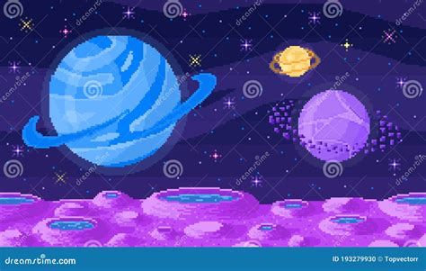 Space Planet In Pixel Art Pixelated Landscape For Game Or Application