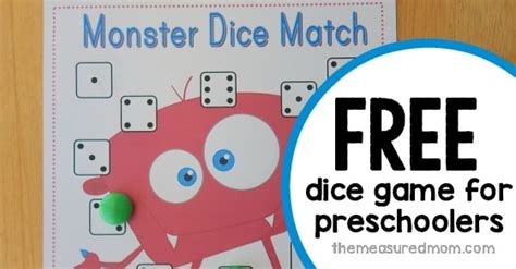 Free Preschool Math Game Monster Dice Match The Measured Mom