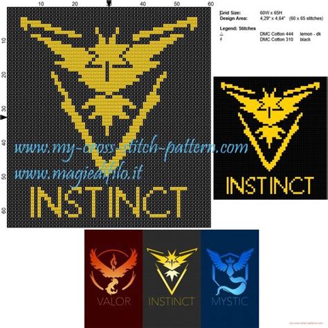 Maybe you would like to learn more about one of these? Team Instinct (Pokemon Go) cross stitch pattern | Cross ...