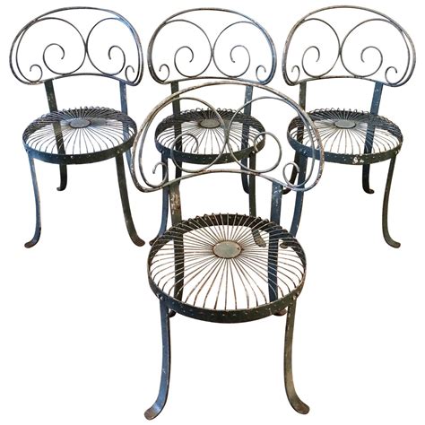 Set Of Green Wrought Iron Scroll Back Garden Chairs For Sale At 1stdibs