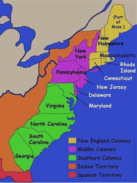 Map Of The 13 Colonies Divided Into New England Middle And Southern