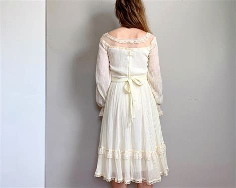 Vintage Cream Gunne Sax Dress Crinkle Midi Prairie Dress Etsy