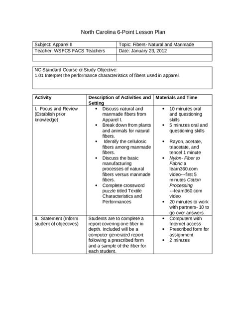Six Point Lesson Plan Template Doc Template Pdffiller