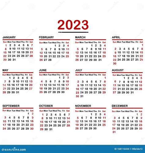 Minimalist Calendar Of Year 2023 Stock Vector Illustration Of 2023