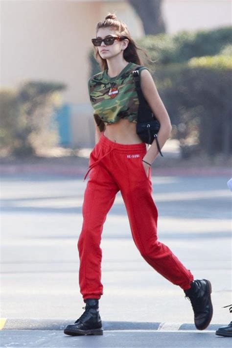 Kaia Gerber Combat Boots Athleisure Style In Red And Green Chiko Shoes