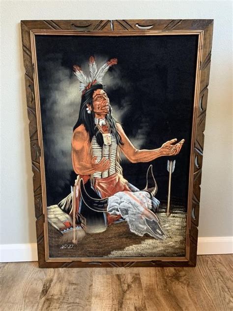Large Vintage Framed And Signed Black Velvet Paintings Native American
