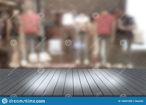 Wooden Table With Shopping Mall Blurred Backgroundtop