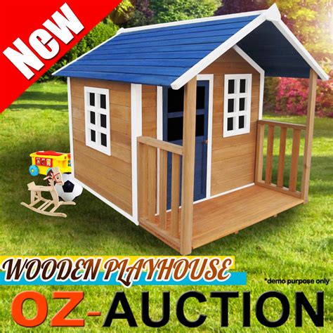 Kids Outdoor Wooden Timber Playhouse Cubby House Pretend Play Windows