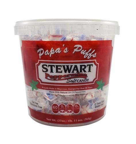 Stewart Candy Peppermint Flavored Soft Candy Puff Balls 27oz Tub For
