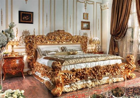 Italian Classic Bed In Gold Leaf Finish Luxury Italian Classic Furniture