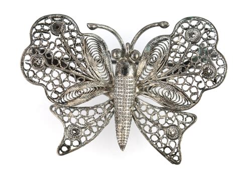 Vintage 800 Silver Filigree Butterfly Brooch Pin