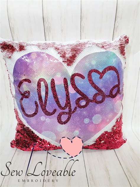 Heart Name Sequin Flip Pillow