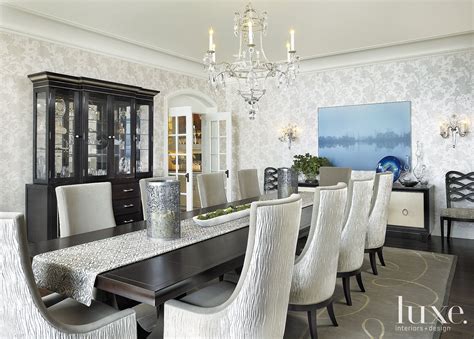 Contemporary White Dining Room With Floral Wallpaper Luxe Interiors