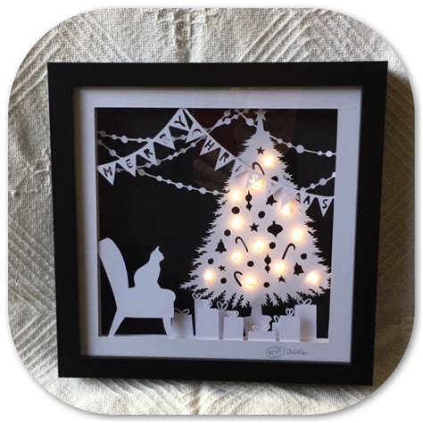 Oh Christmas Tree Illuminated Shadow Box Paper Cut Art Kitty K