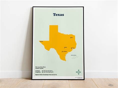 Texas The Lone Star State Map United States Maps For Etsy