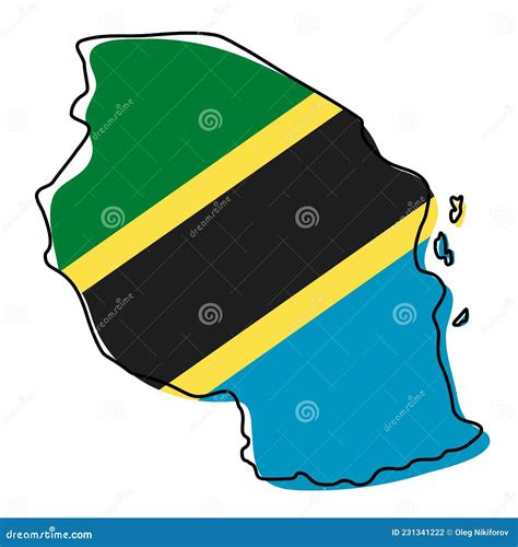 Stylized Outline Map Of Tanzania With National Flag Icon Flag Color