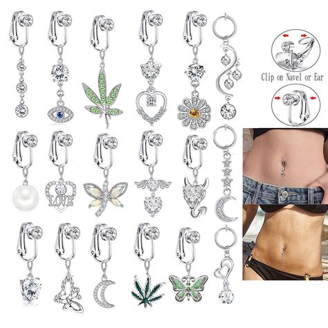 Stainless Steel Fake Belly Ring Butterfly Dangling Long Fake Belly Piercing Clip Umbilical Navel