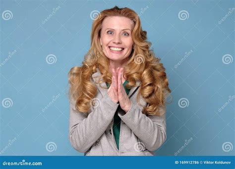Surprised Mature Woman Being Excited Surprised With Compliment Stock