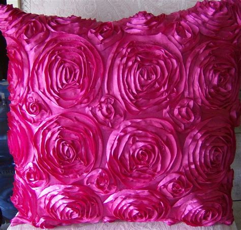 Hot Pink Satin Roses Throw Pillow Shabby Chic Vintage Accent Decor