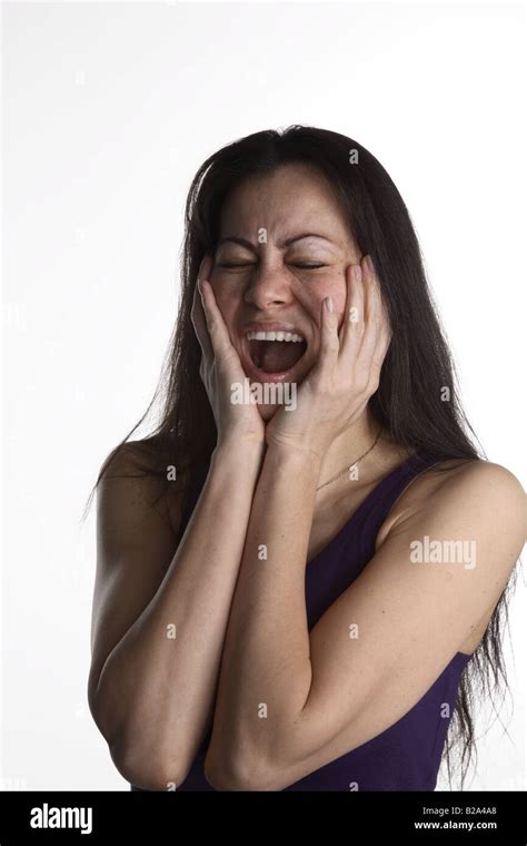 Female Portrait Screaming Expression Stock Photo Alamy