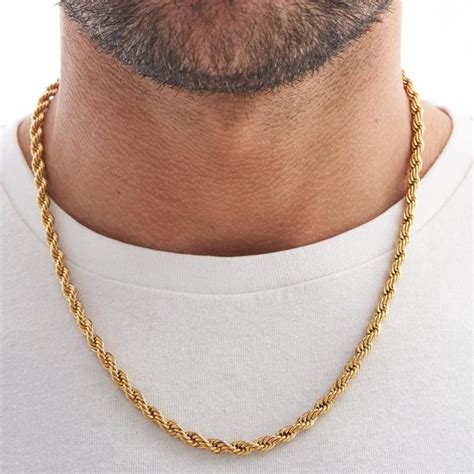 Rope Chain Necklace For Men Stainless Steel Gold Plated Necklace