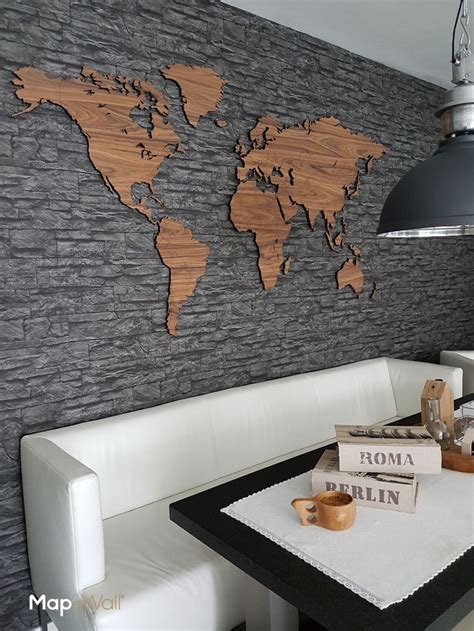 Mapawall Luxury Lasercut Wooden World Map Rosewood Wood Wall Design