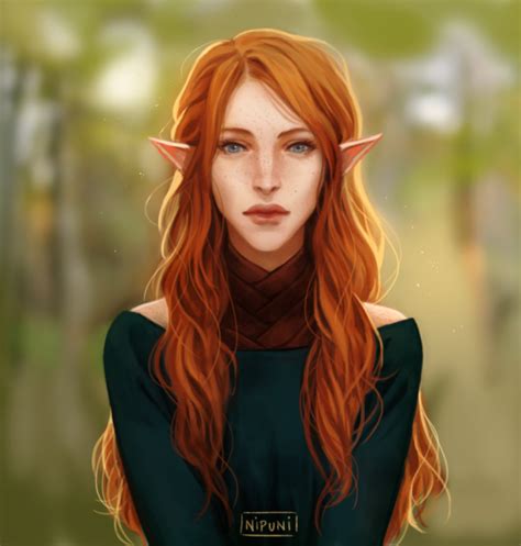 A Digital Painting Of A Red Headed Woman With Long Hair And Horns On