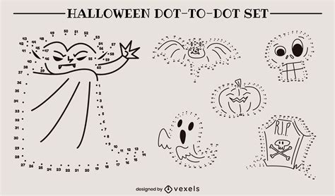 Spooky Halloween Dot To Dot Illustrations Set Vector Download
