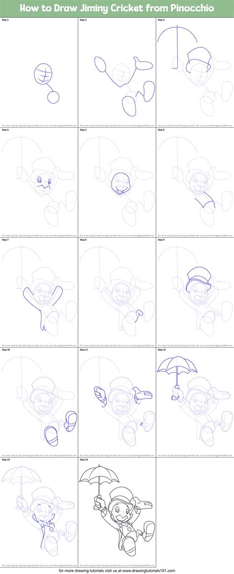 How To Draw Jiminy Cricket From Pinocchio Printable Step By Step