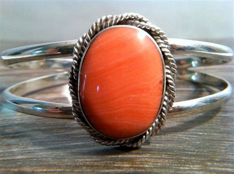 Vintage Mexican Sterling Silver Peach Coral Salmon Color Stone Etsy