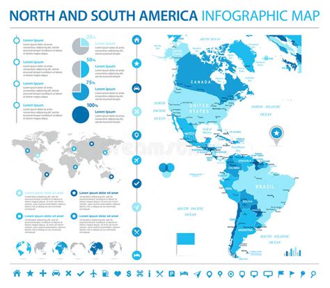 North And South America Map Info Graphic Vector Illustration Stock