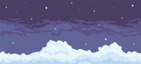 Fondo De Cielo Nocturno De Pixel Art Con Nubes Y Estrellas Para El