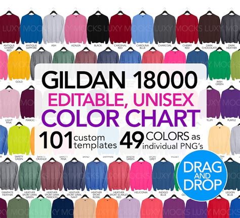 Editable Color Chart Gildan 18000 G180 Unisex Hanger Style Etsy India