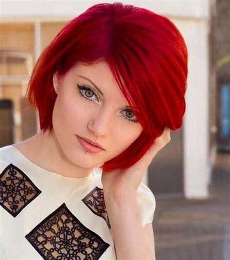 Red Hair Color For Short Hair With Side Bangs Short Red Hair Short
