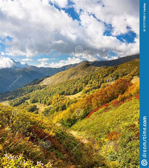 Panorama Mountain Landscape With Blue Sky And White Clouds Stock Image