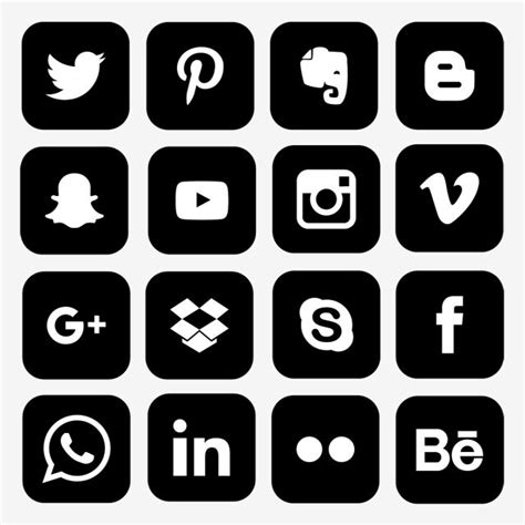 Set Of Popular Social Media Icons Black Social Icons Black Icons