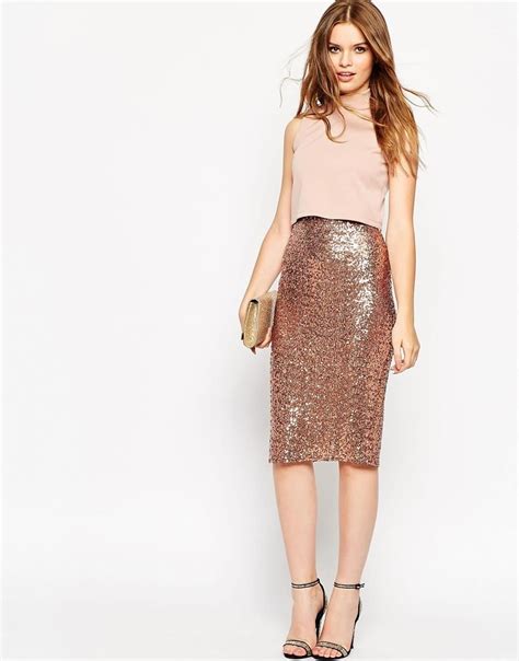 Asos Asos Crop Top Midi Sequin Skirt Bodycon Dress At Asos Rose Gold