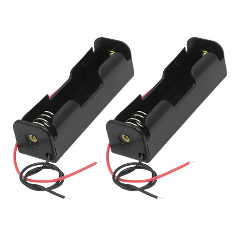 2 Pcs Black 18650 Flat Tip Batteries Battery Holder Case W Wire Leads