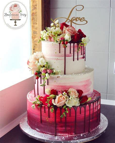 Wedding Cake With Red Ombre ️ Flowercake Simple Wedding Cake