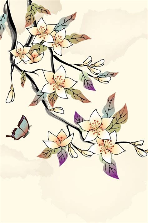 Japanese Style Blossoming Tree Oriental Art Art Painting Wallpaper