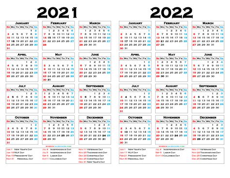 Free 2021 Calendar 2022 Printable With Holidays Pdf Image