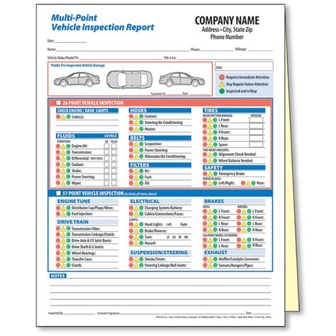 Multi Point Vehicle Inspection Form Automotive Forms