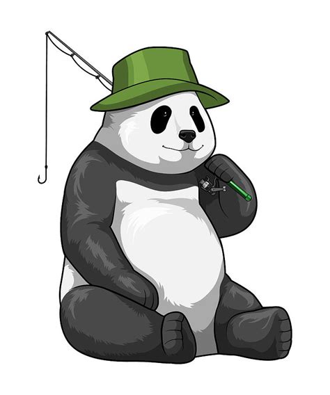 Panda At Fishing With Fishing Rod Painting By Markus Schnabel Fine