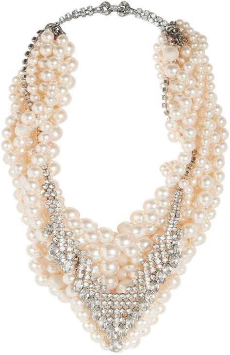 Tom Binns Grand Dame Rhodium Plated Swarovski Pearl And Crystal Necklace Crystal Necklace