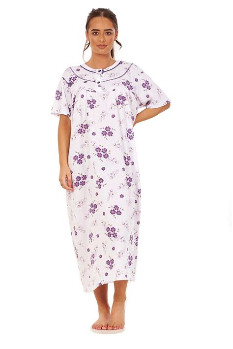 Women Long Nightdress 100 Cotton Floral Button Short Sleeve Nightwear M To 3xl Ebay