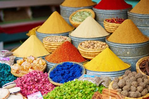 Morocco Selection Of Spices On A Traditional Moroccan Market In